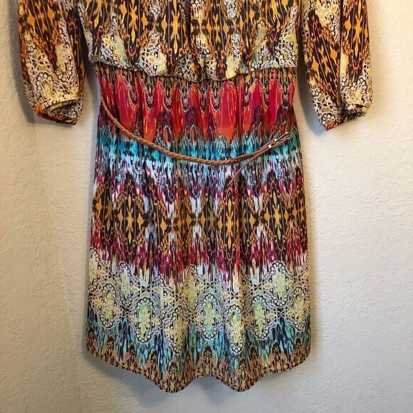 I.N. Studio Women's Sheer Dress Size 14 Ethnic Print Retro 70s Style Boho Chic - Picture 3 of 12